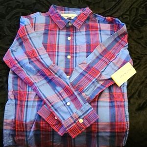 Old Navy blue and red plaid button down
